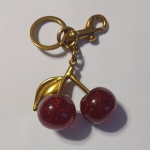 Gold and Red Cherry Keychain